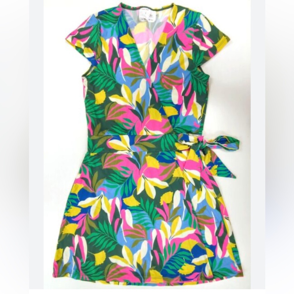 Boden Lefkada Tropical Leaf Wrap Mini Dress